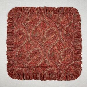 Vtg Paisley Ruffle Euro Pillow Sham Burgundy Gold Fits 25x25 Insert Victorian